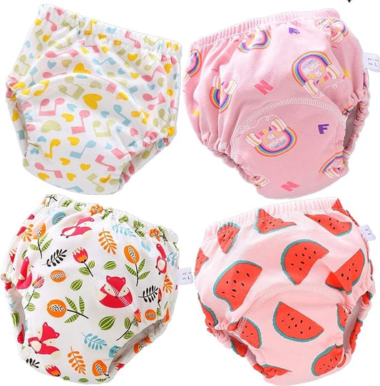 4 Pack Baby Toddler Potty Training Pants Layered Cotton Training Underwear for Toddlers Girls Boys (3T, E)