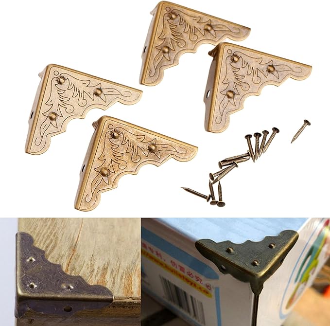 16Pcs Antique Brass Jewelry Box Corner Chest Corner Protector Guard Edge Cover-1.26"x1.26"x0.43"