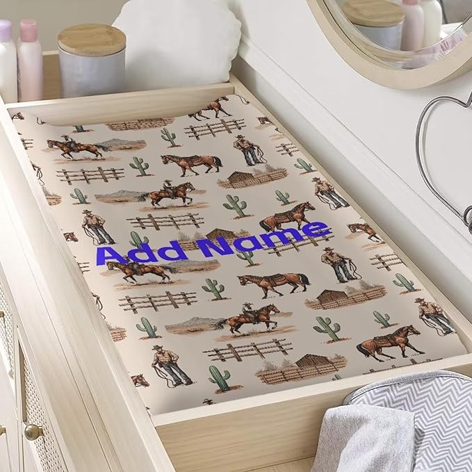 Custom Baby Changing Pad Cover Western Cowboy Horse Diaper Table Change Mat Sheet Cover Personalized Changing Table Covers for Boys Girls