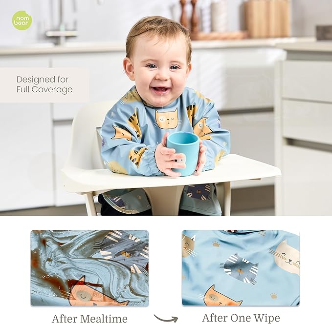 Waterproof Smock Baby Bibs for Eating (Boy or Girl 6-24 Months) - Toddler Long Sleeve Bib for Baby Led Weaning