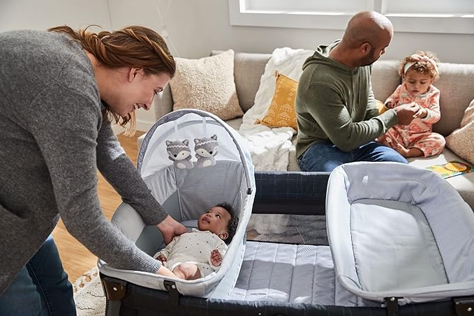 Safety 1st Play-and-Stay Play Yard, Easy fold, Full-Size Play Yard with Removable Full Bassinet, Dunes Edge