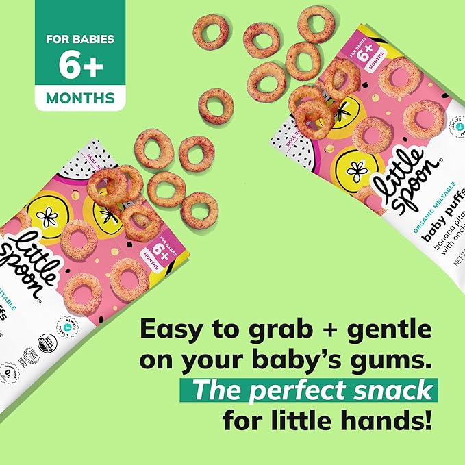 Little Spoon Banana Pitaya Meltable Baby Puffs, Organic Corn Quinoa Sorghum, No Rice, No Added Sugar Snacks, Encourages Self-Feeding, 1 Oz Bag, 4 Pack