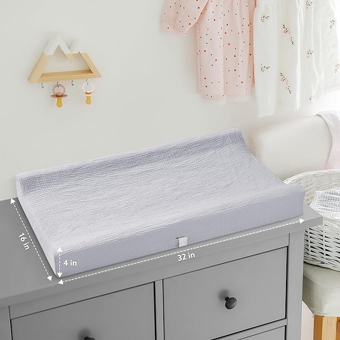 Pro Goleem Muslin Changing Pad Cover for Boys and Girls, Soft Breathable Fitted Cotton Diaper Changing Table Pad Sheets, Neutral, 2 Pack (Grey＆Green)
