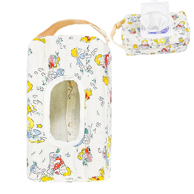 Quilted Baby Wipe Holder Floral Diaper Pouch Portable Quilted Wipes Bag for Car, Stroller