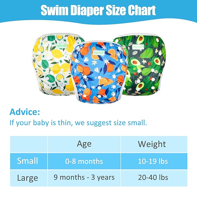 wegreeco Baby & Toddler Snap One Size Adjustable Reusable Baby Swim Diaper (Fruit-NYG, Large, 3 Pack)