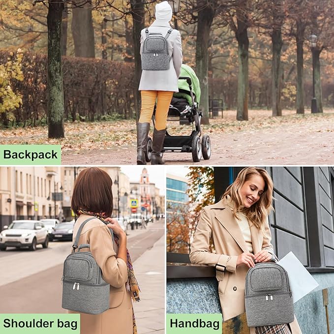 Sanchamy Breastmilk Cooler Bag with Ice Pack, Double Deck Breast Milk Storage for Breastfeeding, Nursing, Daycare, Insulated Lunch Bag with Strap