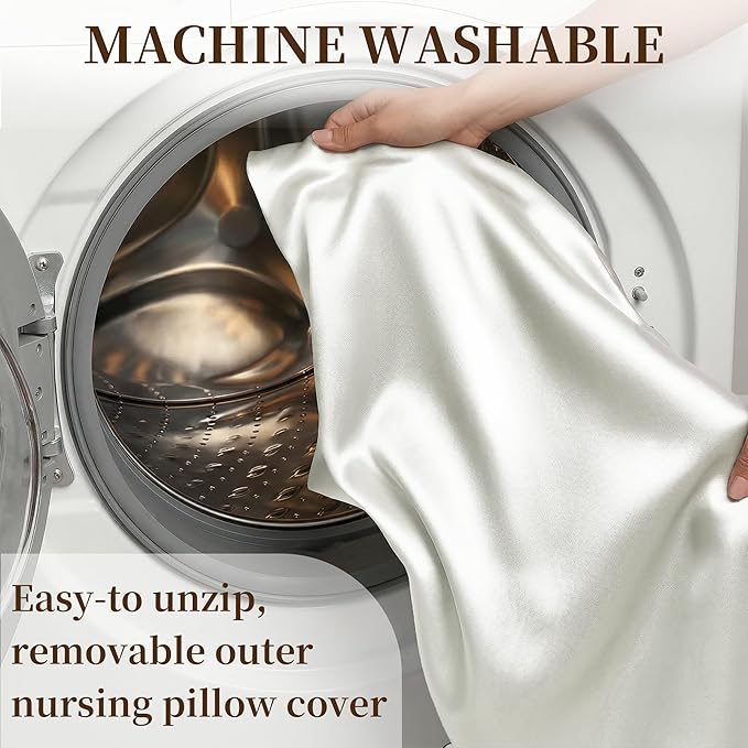 Pro Goleem Satin Nursing Pillow Cover 2 Pack Soft Silk Feeling Feeding Pillow Slipcover for Breastfeeding Moms Fits Standard Infant Nursing Pillow or Positioner Gray and White