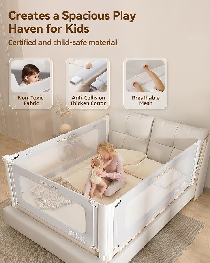 Bed Rail for Toddlers, Thickened & Reinforced Baby Bed Rail Guard forTwin Bed with Double Child Lock, Upgraded Toddler Bedrails with Height Adjustable, Grey, 1Side 39" Lx28 H