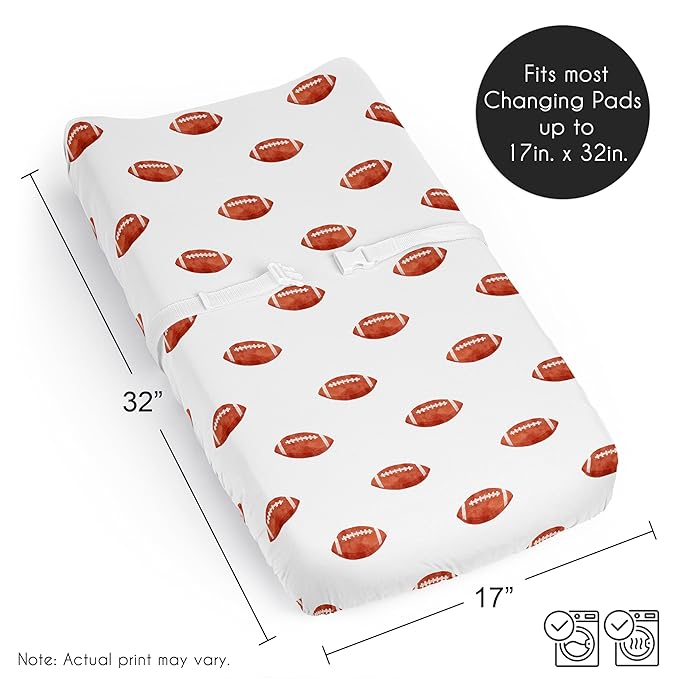 Sweet Jojo Designs Brown and White Football Boy Baby Changing Pad Cover Sheet – Infant Newborn Diaper Table Change Mat Cover - for The Vintage Foot Ball Sports Themed Footballs Collection