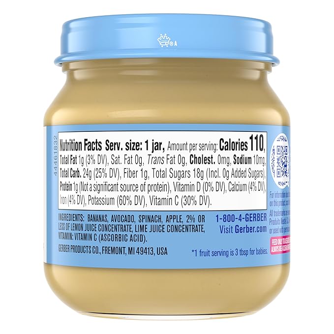 GERBER FOR BABY 2nd Foods Banana Avacado Spinach 10x4oz