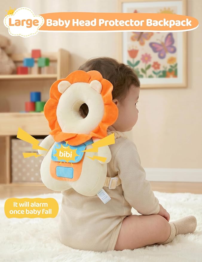 JunNeng Baby Head Protector Backpack with Squeaker，Toddler Head Safety Protection Cushion, Yellow Lion