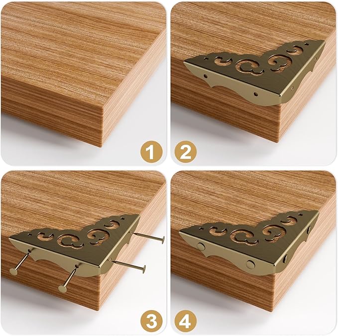 4 Pcs Brass Corner Protectors for Furniture,Retro Style Guard Cabinet Furniture Corner Bumpers for Jewelry Box Gift Box Wooden Case Cabinet Furniture Decorative (Bronze)