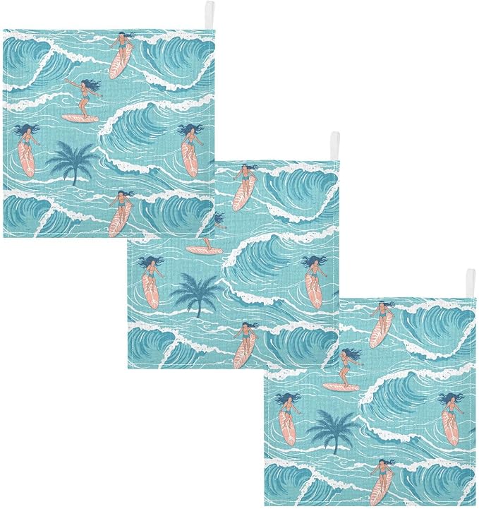 vvfelixl Summer Girl Surfing Baby Burp Cloths Baby Muslin Washcloths for Boys Girls Cotton Babys Face Towel for Newborn Infants Soft and Absorbent 11.8 X 11.8 in, 5 Pack