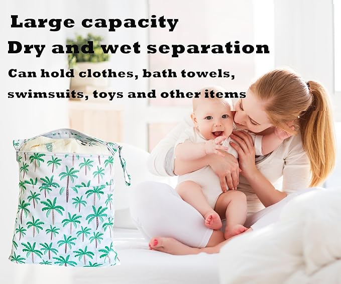 Wet Dry Bag for Cloth Diapers, 2PCS Waterproof Reusable Wet Bag with Zippered Pockets, Washable, Reusable for Travel, Beach, Pool, Stroller, Diapers, Dirty Gym Clothes, Swimsuits, 14x12In & 12x11In