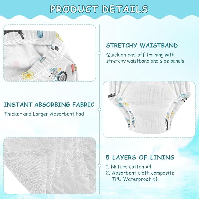 Toddler Potty Training Underwear Cotton Absorbent Soft Baby Girl Boy Potty Training Pant 2t-5t