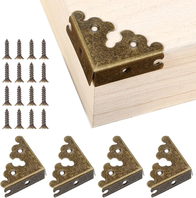 4 PCS Decorative Corner, Jewelry Box Corner Antique Bronze Triangle Edge Decorative Metal Corners Guard for Storage Box Jewelry Case Cabinet Coffee Table Wooden Chest etc