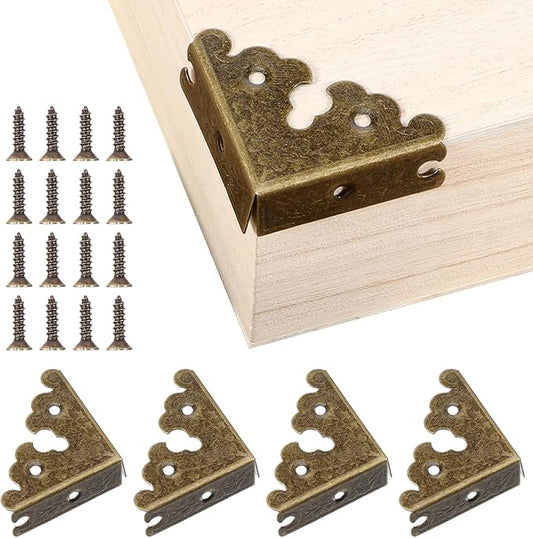 4 PCS Decorative Corner, Jewelry Box Corner Antique Bronze Triangle Edge Decorative Metal Corners Guard for Storage Box Jewelry Case Cabinet Coffee Table Wooden Chest etc