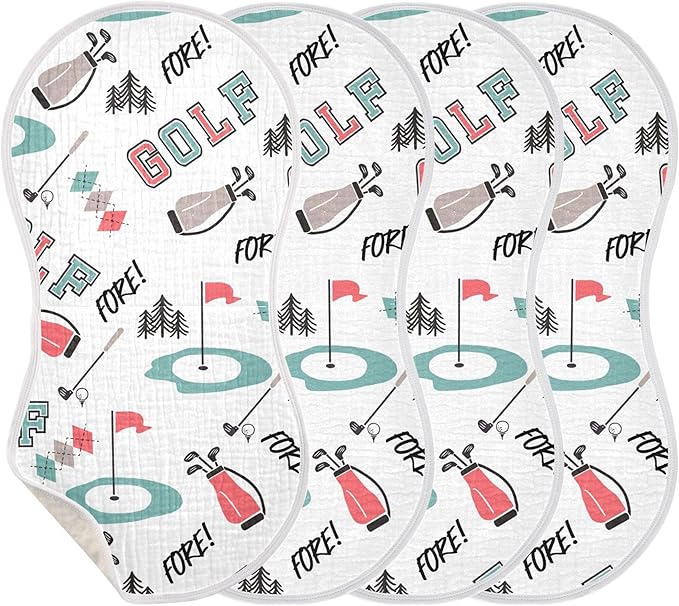 Golfer Golf Sports Burp Cloths Baby Boys Girls Absorbent Soft Cotton Burping Cloths Rags, 4 Pack