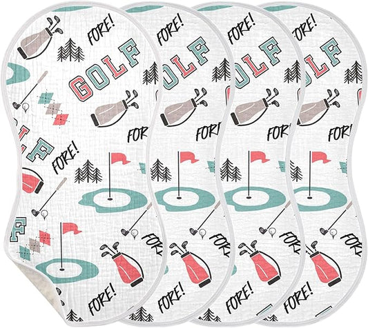 Golfer Golf Sports Burp Cloths Baby Boys Girls Absorbent Soft Cotton Burping Cloths Rags, 4 Pack