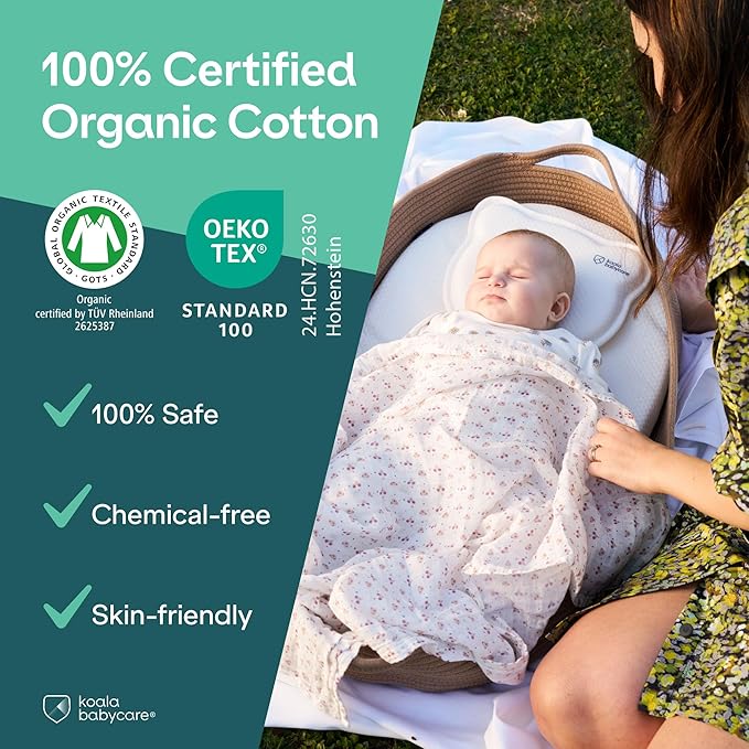 Koala Babycare 5 Pack 20"x10" Organic Burp Cloths for Baby Boys and Girls - GOTS & OEKO-TEX Cotton Burp Rags for Newborns - Absorbent Neutral Burping Cloths for Feeding - Washable Baby Bibs Essentials