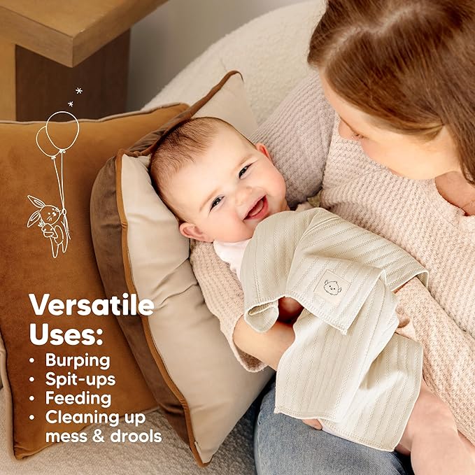 KeaBabies Organic Cotton Burp Cloths Baby Girl, Boy - 6-Pack Large Burping Clothes for Babies, Spit Up Rags, Super Soft & Absorbent Newborn Wash Towels, Gender Neutral, Non-Shrink (Stria, Rosewood)
