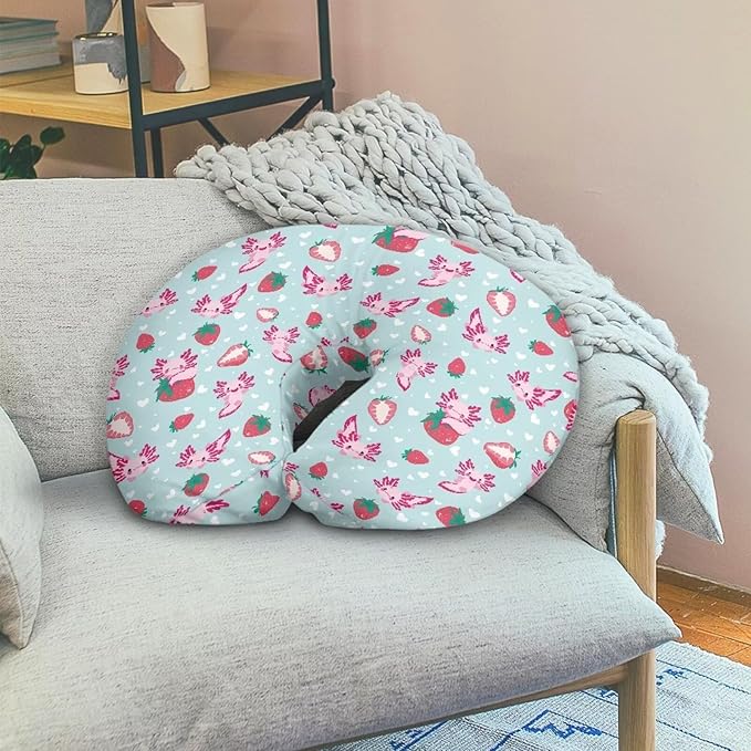 Strawberry Axolotl Nursing Pillow Cover Cozy Nursing Slipcover Soft Breastfeeding Pillow Slipcover Nursing Pillow Case Skin-Friendly U-Shaped Hidden Zipper Design