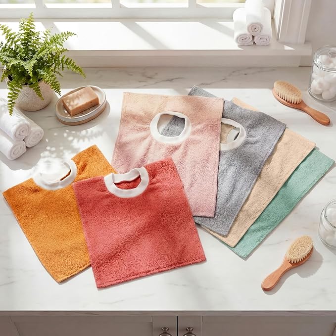 Foaincore 6 Pcs Pullover Baby Bibs Cotton Terry Toddler Absorbent Infant for Feeding and Drooling Towel Bib (Classic Colors)