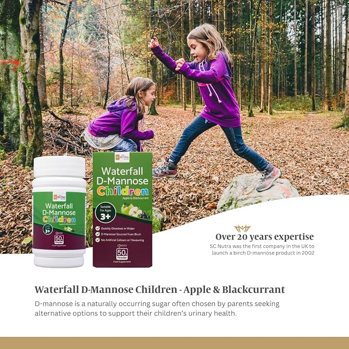 Waterfall D-Mannose Children - Apple & Blackcurrant - Infant D-Mannose - Suitable for Girls & Boys | 50g / 1.76oz
