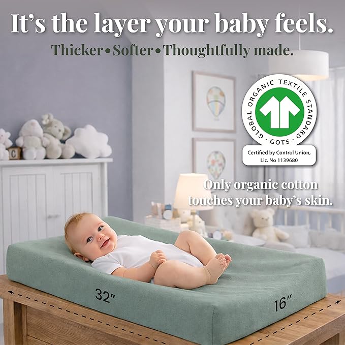 Plush Organic Changing Pad Covers Boy,Girl - GOTS 100% Certified Organic Cotton Changing Table Pad Cover, Baby Nursery Diaper Changing Pad Sheets,Table Contour Pads Liners