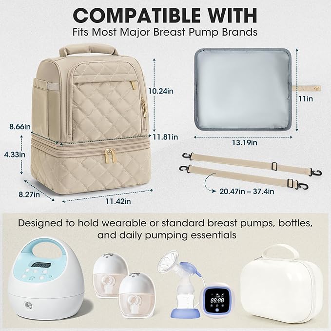 RAINSMORE Wearable Breast Pump Bag, Willow/Eufy/Elvie/Spectra/Medela/Momcozy M5/S12 Pro, Breast Milk Cooler Travel Bag with Cooler Compartment & Ice Pack, Nude