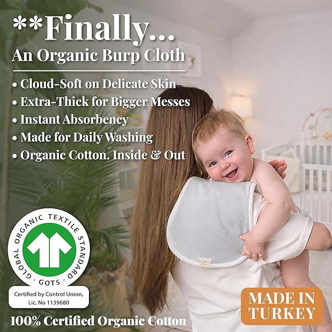 GOTS Organic Cotton Burp Cloths Baby Boy & Girl – 3 Pack Organic Cotton Burp Cloth for Babies, Soft & Plush Long Stable Turkish Cotton for Newborn, Baby Essentials (Blush Mist Collection)