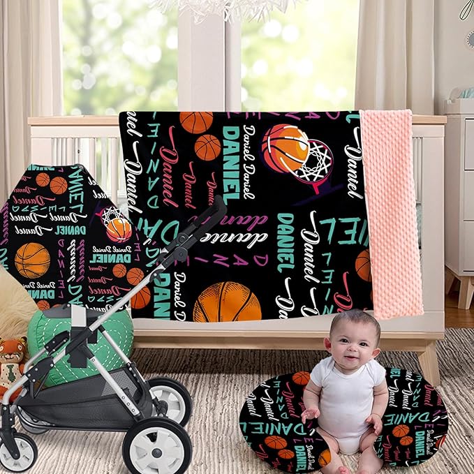 Baby Nursing Pillow Cover - Personalized Name Basketball Theme Breastfeeding U-Shaped for Bottle Feeding, Ultra Soft Comfortable Breastfeeding Pillow Cover for Infant Baby Boys and Girls
