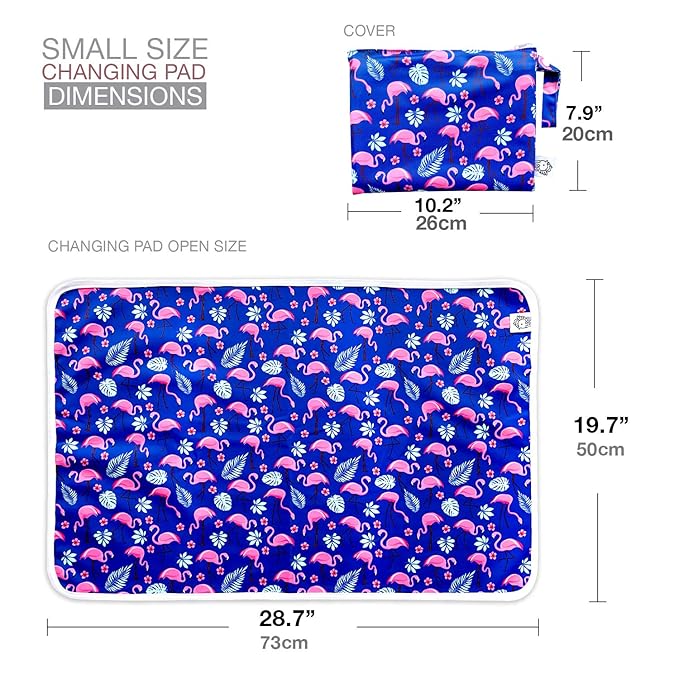 Flockthree Waterproof Baby Diaper Changing Pad with Storage Bag (28.7" X 19.7") Washable Wipeable Reusable Leak Proof Diaper Travel Mat Station Changing Mattress Liner Cribs Bed Cover, Flamingos