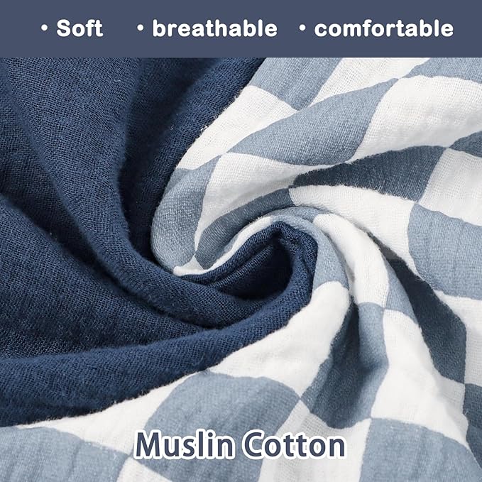 DILIMI Muslin Nursing Pillow Cover 2 Pack, Removable Nursing Cover for Breastfeeding Pillows, Ultra Soft Comfortable Slipcover for Baby Girl and Boy, Navy & Blue Checkered