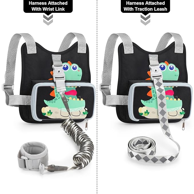 Accmor Toddler Harness Leash with Anti Lost Wrist Link, Kids Walking Harness, Child Restraints for Walking Outdoor Travel, Cute Dinosuar Portable Baby Holder Tether Wristband Strap for Boys