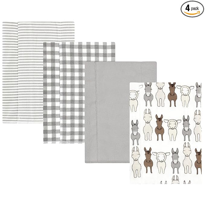 Hudson Baby Unisex Baby Cotton Flannel Burp Cloths, Farm Friends Cream 4-Pack, One Size
