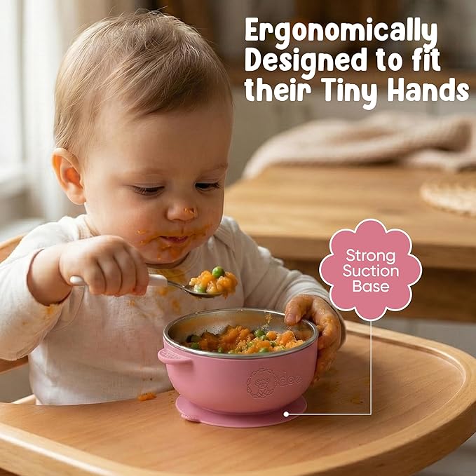 o'doe Suction Bowls for Baby - Non-Toxic Stainless Steel Baby Bowls 5" with Non-Slip Removable Silicone Shell - BPA-Free Toddler Bowls for Babies Self Feeding