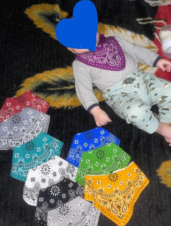 Maiwa 10 Pack Baby Triangle Bandana Bibs for Boys Girls for Drool Teething Eating with Snaps