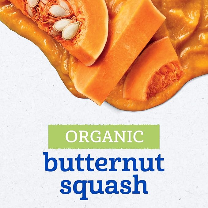 Gerber Stage 1 Baby Food, Organic Butternut Squash Jar, Baby Puree, Non-GMO, Vegetable, Puree Jars Glass, 10-pack