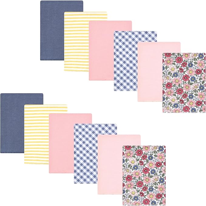 Hudson Baby Unisex Baby Cotton Flannel Burp Cloths Bundle, Pink Blue Pretty Floral, One Size