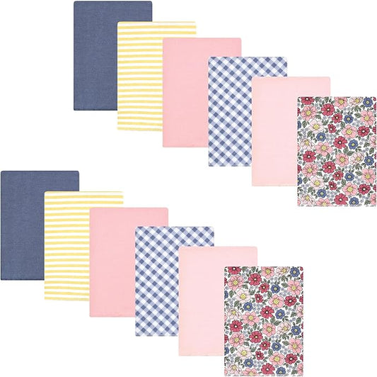 Hudson Baby Unisex Baby Cotton Flannel Burp Cloths Bundle, Pink Blue Pretty Floral, One Size