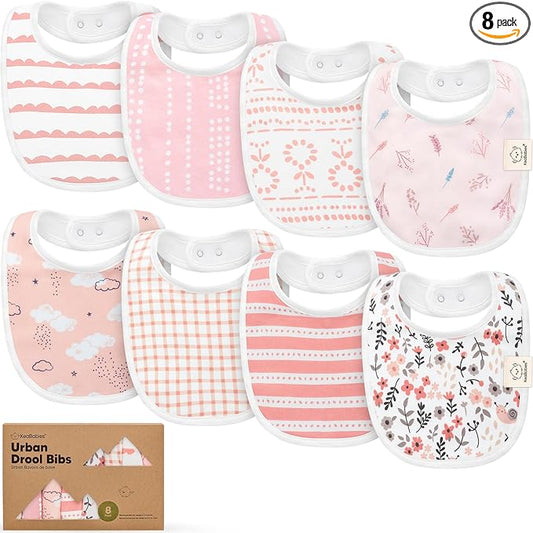 8-Pack Organic Baby Bibs for Boys, Girls - Soft Cotton Drooling and Teething Bibs for Baby Girl & Boy, Extra Absorbent, Easy To Clean & Put On for Toddler, Newborn, Infant 0-24 Months (Sweet Charm)