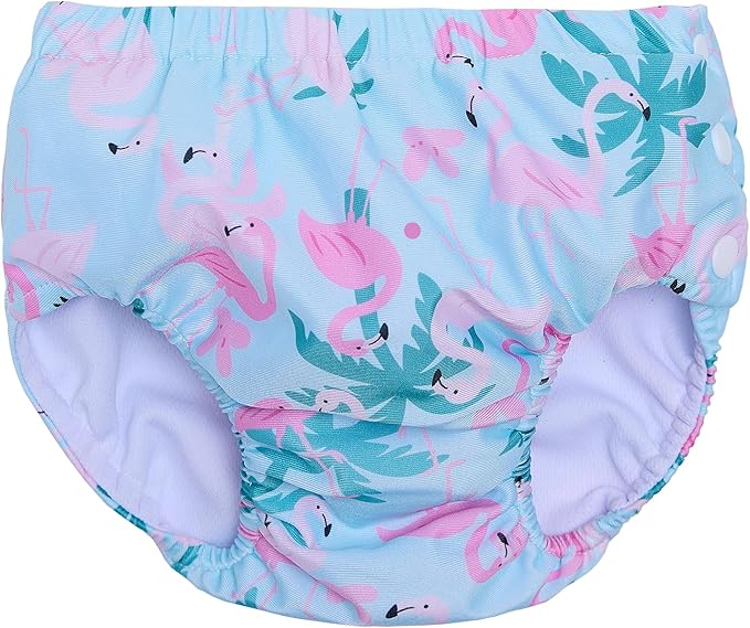 Baby Newborn Reusable Swim Diapers Infant Unisex Washable Swim Diaper Toddler Swimming Diapers Flamingo, 6-18 Months