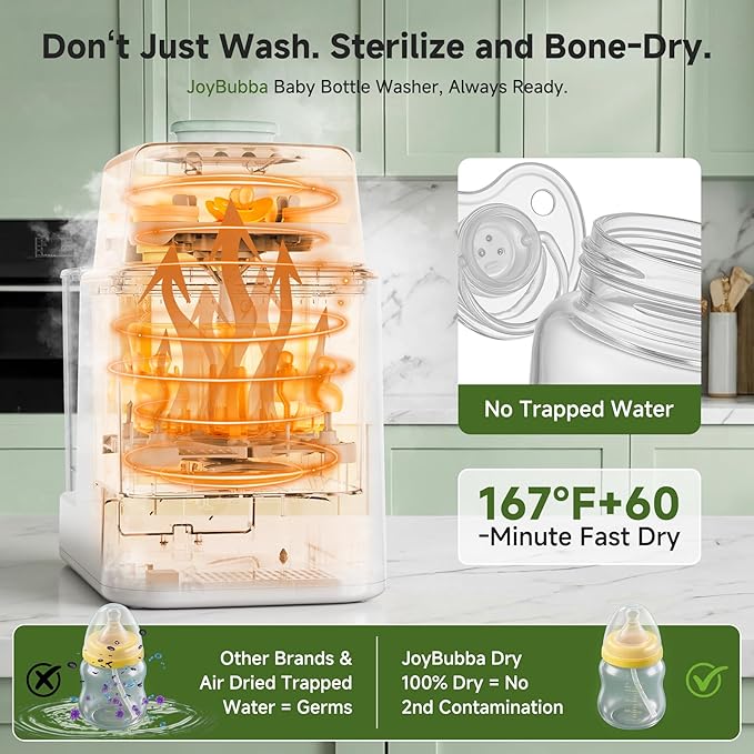 JoyBubba【Upgraded】Baby Bottle Washer, Sterilizer and Dryer, All-in-One Pro Cleaning Machine for Bottles, Pump Parts & Baby Essentials, Effortless Care, Replaces Hand Washing, 60 Cleaning Tablets.