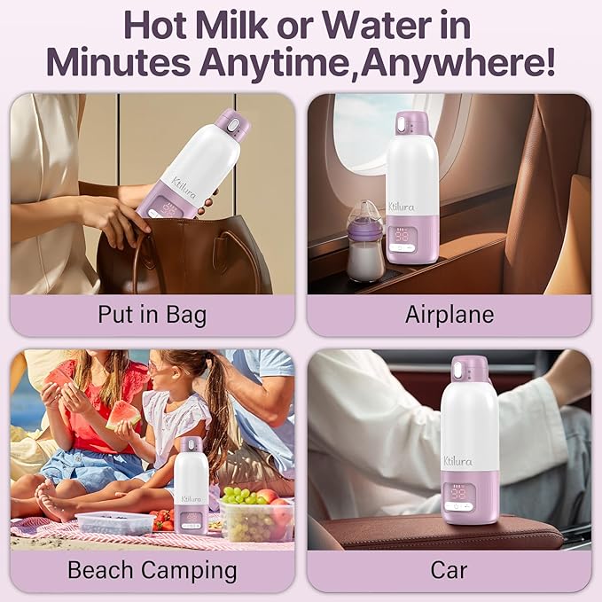 Portable Bottle Warmer for Travel,Fast Heating Milk Warmer On The Go,17 OZ Water Warmer for Breast Milk, Formula,Water,Temp Control 98°F -212°F,Baby Essentials for Outdoor Airplane Car Journey