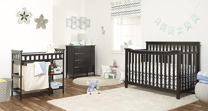 Sorelle Palisades 3-Piece Nursery Set - 4-in-1 Convertible Crib, 4-Drawer Dresser, Changing Table with Hamper - Espresso Wood Finish