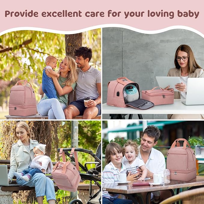 OCKLILY Breast Pump Bag Cooler Backpack — Large Insulated Milk Storage for Breastmilk — Wearable Hands-Free Pumping Tote for Working Moms (Pink)