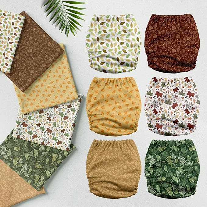 Mama Koala 3.0 Pocket Cloth Diapers for Babies with AWJ Lining, 6 Pack with 6 5-Layer Natural Cloth Diaper Inserts - Reusable and Washable Pocket Diapers(A-Falling Leaves)