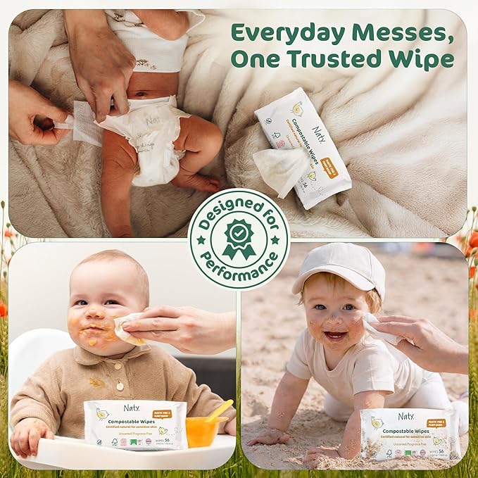 Naty Baby Wipes XXL | 98% Water, Hypoallergenic & Natural for Sensitive Skin | Unscented, Plant-Based, Fragrance-Free | Plastic-Free & Compostable | Newborn & Toddler Wipes | 600 Count (12 Packs)