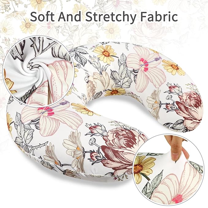 Nursing Pillow Cover, Stretchy Breastfeeding Pillow Slipcover for Baby Girls, Soft Snug Fits On Newborn Feeding Pillowcase, Floral